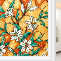 Coavas Window Privacy Film Stained Glass Window Clings: Decorative Window Tinting Film For Home Anti-Uv Frosted Glass Window Film Heat Control Door Covering Non-Adhesive(Yellow,17.5 X 78.7 Inch)