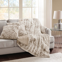 Comfort Spaces Luxurious & Fuzzy Soft Ruched Faux Fur Plush Throw Blanket Set With 2 Matching Square Pillow Covers, For Sofa,Chair, Couch, Living Room, Home Office, Tan Tie Dye 50 ""X 60 ""