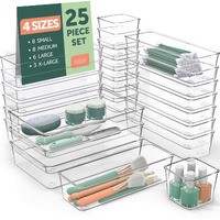 Ruboxa Clear Drawer Organizer, [25 Pcs] Plastic Organizers For Home Organization And Storage, Including 4 Sizes Small Bins, Non-Slip Pads, For Bathroom, Kitchen, Vanity & Office