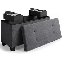 Storage Ottoman Bench With Storage Bins, 30-In Storage Bench For Bedroom End Of Bed, Folding Foot Rest Ottoman With Storage For Living Room, Storage Chest Max 660Lbs, Linen Fabric Grey Ottoman
