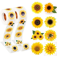 Sunflower Stickers 1.5 Inch Labels With 8 Sunflower Patterns Stickers Rolls Self Adhesive For Summer Christmas Thanksgiving Party Decor Scrapbooking Cards Envelopes (1000 Pieces)