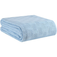 Glamburg 100% Cotton Bed Blanket, Breathable, Cotton Thermal Blankets, King Size - Perfect For Layering Any Bed For All Season - Sky Blue