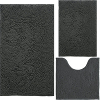 Bathroom Rugs Bath Mat Chenille 3-Piece Extra Soft And Absorbent Shag Bath Rugs, Machine Wash Mat, Strong Pvc Non-Slip Underside, Plush Carpet Bathroom Mats (Grey)