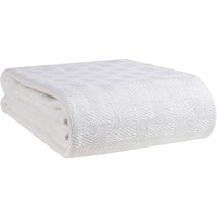 Glamburg 100% Cotton Bed Blanket, Breathable Bed Blanket Queen Size, Cotton Thermal Blankets Full - Queen Size, Perfect For Layering Any Bed For All Season - White
