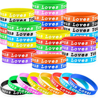 Skylety Jesus Loves You Silicone Wristbands Christmas Rubber Wristbands Colorful Jesus Loves You Wristbands Christian Rubber Wristbands For Kids Novelty Party Favors(50 Pieces)