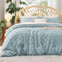 Bedsure Twin Comforter Set - Dusty Blue Comforter, Boho Tufted Shabby Chic Bedding, 2 Pieces Vintage Farmhouse Bed Set For All Seasons, Fluffy Soft Bedding With 1 Pillow Sham