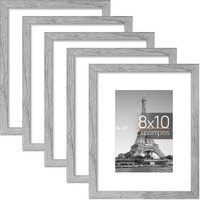 Upsimples 8X10 Picture Frame Set Of 5, Display Pictures 5X7 With Mat Or 8X10 Without Mat, Wall Gallery Photo Frames, Gray