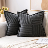 Miulee Dark Grey Corduroy Pillow Covers 18 X 18 Inch With Splicing Set Of 2 Super Soft Boho Striped Pillow Covers Broadside Decorative Textured Throw Pillows For Couch Cushion Bed Livingroom