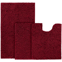 Bysure Burgundy Bathroom Rugs Sets 3 Piece Non Slip Extra Absorbent Plush Chenille Soft Washable Bath Rugs And Mats Set