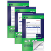 Sales Order Books, 3 Pack, 2-Part Carbonless (White/Canary Yellow), 4-1/8 X 7-3/16 Inches, By Better Office Products, 50 Sets Per Book, 150 Total Sets, 3 Books