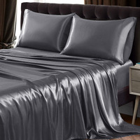 Siinvdabzx 4Pcs Satin Sheet Set Queen Size Ultra Silky Soft Grey Satin Queen Bed Sheets With Deep Pocket, 1 Fitted Sheet, 1 Flat Sheet, 2 Envelope Closure Pillowcases