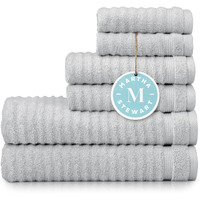 Martha Stewart 100% Cotton Bath Towels Set Of 6 Piece, 2 Bath Towels, 2 Hand Towels, 2 Washcloths, Quick Dry Towels, Soft & Absorbent, Bathroom Essentials, Textured Gray