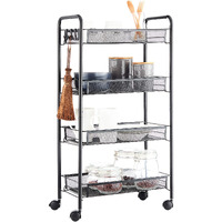 Jane Eyre Rolling Utility Storage Rack Cart On Wheels, Trolley Carft Cart, Multi-Purpose Organizer Shelf (Black, 4 Tier)