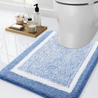 Olanly Luxury Toilet Rugs U-Shaped 24X20, Extra Soft And Absorbent Microfiber Bathroom Rugs, Non-Slip Plush Toilet Bath Mat, Machine Wash Dry, Contour Bath Rugs For Toilet Base (Blue And White)