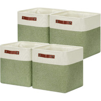 Dullemelo Storage Basket, Linen Closet Organizers And Storage Baskets For Home Office, Suitable As Dog Toy Box, Baby Gift Basket, 4 Pieces 12X12 Decorative Cube Storage Bins(4 Pack - 12 "" White&Green)