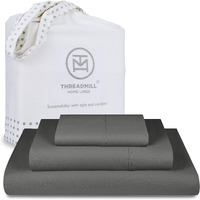 Threadmill Egyptian Cotton Sheets For King Size Bed | 100% Certified Egyptian Cotton King Bed Sheets Set | Snug Fit Elastic Deep Pocket King Sheets Soft, Breathable Solid Sateen | Dark Grey