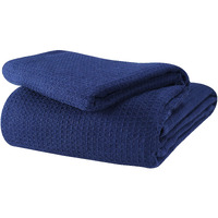 Glamburg 100% Cotton Thermal Blanket, Breathable Bed Blanket Queen Size, Soft Waffle Blanket, Queen Blanket, All Season Cotton Blanket, Navy Blue