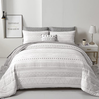 Boho Comforter Set Queen,7 Pieces White Grey Geometric Bed In A Bag Comforter Bohemian Soft Microfiber Bedding Set With Comforter,Pillowcases,Flat Sheet,Fitted Sheet,Pillow Shams
