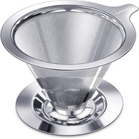 Laiyeoy Pour Over Coffee Dripper, Slow Drip Paperless Coffee Filter, Stainless Steel Pour Over Coffee Maker For Single Cup Brew, Double Mesh Design Of Manual Reusable Cone Filter.