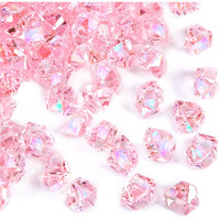 Domestar Dazzling Pink Ice Rocks, 180Pcs Holographic Acrylic Crushed Ice Sparkling Fake Diamonds Holographic Plastic Gems For Vases Fillers Table Scatter Decoration