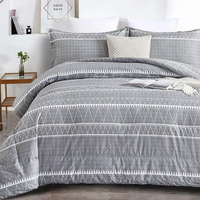 Grey Comforter Set Queen, Soft Microfiber Reversible Gray Boho Down Alternative Comforter Set For Queen Bed- 3 Pieces (1 Solid Comforter + 2 Pillowcases), Bedding Duvet Set 90""X 90""