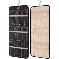 Bagsmart Hanging Necklaces Organizer Jewelry Holder Storage Roll With Hanger Metal Hooks Double-Sided Jewelry Organizer For Necklaces, Bracelets On Closet, Wall, Door, 1 Piece, Large Black