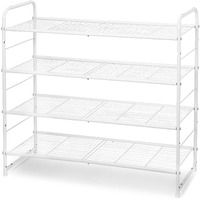 Simple Trending 4-Tier Stackable Shoe Rack, Expandable & Adjustable Shoe Organizer Storage Shelf, Wire Grid, White