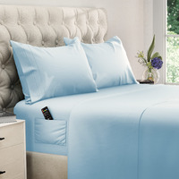 Dreamcare Queen Sheet Set - Cooling Bed Sheets - 4Pcs Set - Queen Sheets - Sheets For Queen Size Bed - Queen Size Sheets Soft & Long Lasting 100% Fine Brushed Polyester With Side Pocket - Light Blue
