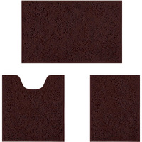 Homeideas 3 Pieces Bathroom Rugs, Ultra Soft Non Slip Absorbent Chenille Toilet Bath Mat Set (Brown)