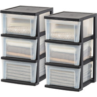 Iris Usa 2 Pack 3 Drawer Plastic Organizers And Storage, 4 Drawer, Black