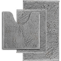 Gray Bathroom Rugs Non Slip 3 Piece Bathroom Rug Set Ultra Soft Bath Rug,Absorbent Shaggy Bath Mat Set,Perfect Plush Bathroom Mats Sets With U-Shaped Toilet Mat Bathroom Accessories Living Rugs
