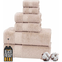 Textilom 100% Turkish Cotton 6 Pcs Bath Towel Set, Luxury Bath Towels For Bathroom, Soft & Absorbent Bathroom Towels Set (2 Bath Towels, 2 Hand Towels, 2 Washcloths)- Beige