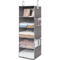 Storageworks 5-Shelf Jumbo Hanging Storage Closet, Hanging Organizer For Closet Rod, Hanging Cloth Organizer Storage, Canvas, Gray, 13"" D X 15"" W X 47