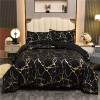 Holawakaka Gold Metallic Marble Comforter Set King Size Foil Print Glitter Bedding Sets,Black/Gold,King