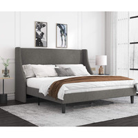 Allewie King Size Bed Frame, Platform Bed Frame With Upholstered Headboard, Modern Deluxe Wingback, Wood Slat Support, Mattress Foundation, Light Grey