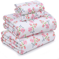 Ruvanti 100% Cotton Sheets For Queen Size Bed - Crispy Cooling Percale Sheets - Breathable & Durable Queen Sheet Set - 16 Inches Deep Pocket Queen Size Sheets - Pink & Green Floral - 4 Pieces