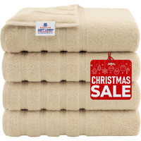 American Soft Linen Luxury Bath/Shower Towels For Bathroom, 100% Turkish Cotton, Extra Large, 27X54 In, 4-Pack/Piece, Beige