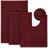 Urvoix Bathroom Rugs Set - 3 Pieces Ultra Soft Non-Slip Bath Mats, Chenille Absorbent Bath Rugs For Bathroom, Tub And Shower (Burgundy)