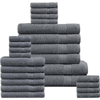 Lane Linen Luxury Bath Towel Set - 100% Cotton 24 Pc Bathroom Towel Set, Quick Dry Towels & Washcloths Set, 2 Large Bath Sheet, 4 Bath Towel, 6 Hand Towel, 8 Wash Cloths,4 Fingertip Towels - Cool Grey