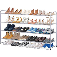 Kimbora Long Shoe Rack For Closet, 30 Pairs Stackable Shoe Storage Organizer Wide 4 Tier Sneaker Shelf For Bedroom Floor (Grey)