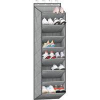 Sleeping Lamb Over The Door Shoe Organizer For Closet With Large Deep Pockets, Narrow Shoe Rack For Door Hanging Boots Storage, Grey
