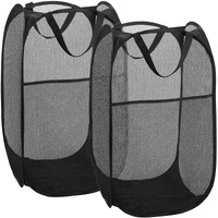 Benjunc 2 Laundry Baskets, Pop-Up Laundry Baskets, Foldable Mesh Laundry Baskets (Each With 2 Reinforced Handles), Black