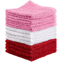 Towel And Linen Mart 100% Cotton - Wash Cloth Set - Flannel Face Cloths, Highly Absorbent And Super Soft Feel Fingertip Towels (Pack Of 12, Red, White & Pink)