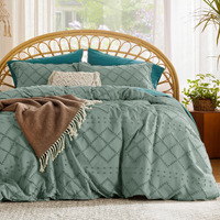 Bedsure Boho Duvet Cover Queen - Boho Bedding, Tufted Queen Duvet Cover For All Seasons, 3 Pieces Embroidery Shabby Chic Home Bedding Duvet Cover (Green, Queen, 90X90)