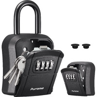 Puroma Key Lock Box, Portable Combination Lockbox Wall-Mounted Key Storage Box For House Keys, Resettable Code Safe Security Lock Box For Home, Office, Apartment Spare Key Storage (1 Pack, Pure Black)