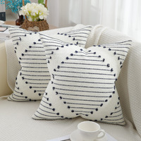 Mecatny Boho Throw Pillow Covers Navy And Cream White Pillow Covers 18X18 Set Of 2 Farmhouse Decorative Pillow Covers For Couch Sofa Living Room