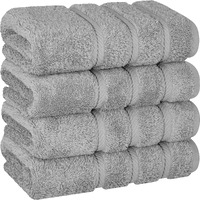 American Soft Linen Hand Towels, Hand Towel Set Of 4, 100% Turkish Cotton Hand Towels For Bathroom, Hand Face Towels For Kitchen, Light Grey Hand Towel