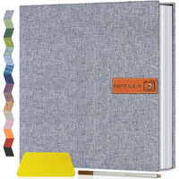 Popotop Large Photo Album Self Adhesive 4X6 5X7 8X10 Scrapbook Album Diy 40 Pages Picture Book,Gifts For Mom,Family Baby And Wedding,With Metal Pen And Plastic Board Grey