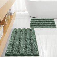 Floleopa Non Slip Thick Shaggy Chenille Sage Green Bathroom Rug Sets 2 Piece, Thickened Hot Melt Rubber Bottom Bath Mats For Bathroom, Bath Rugs Quick Dry Machine Washable For Shower Mat
