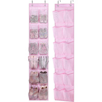 Misslo Kids Over The Door Shoe Organizer Baby Hanging Shoe Rack Narrow Closet Storage Bags With 12 Mesh Pockets For Girl Women Men Toddler Nursery, 2 Packs, Pink